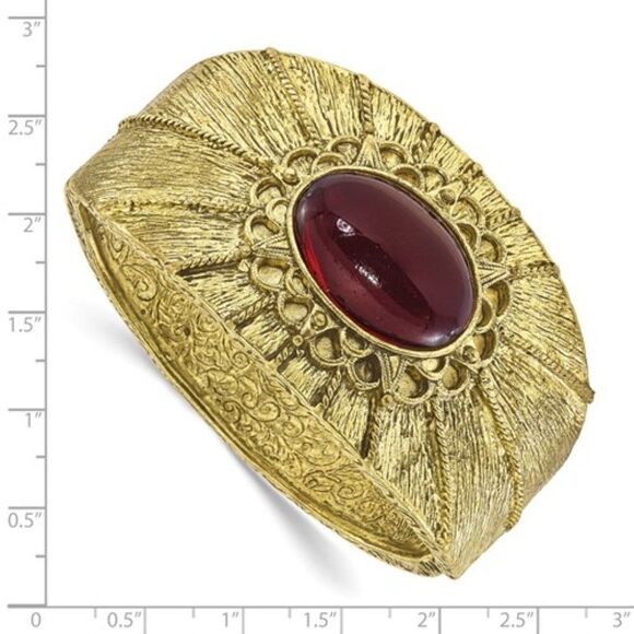 1928 Brass Hinged Bangle with Red Stone - Picture 12 of 14
